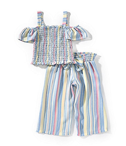 Bonnie Jean Little Girls 4-6X Cold-Shoulder Striped Top & Matching Striped Cropped Pants Set