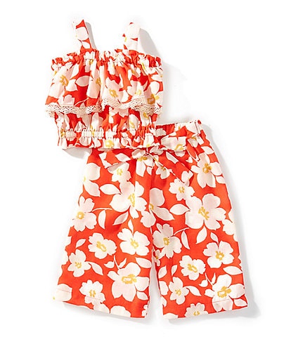 Bonnie Jean Little Girls 4-6X Cold-Shoulder Tropical Printed Two-Piece Set