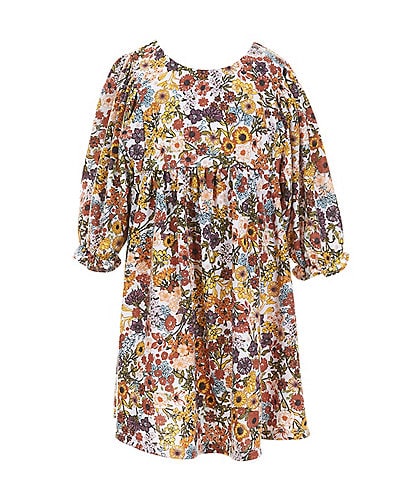 Bonnie Jean Little Girls 4-6X Dolman Long Sleeve Floral Print Knit Empire Dress