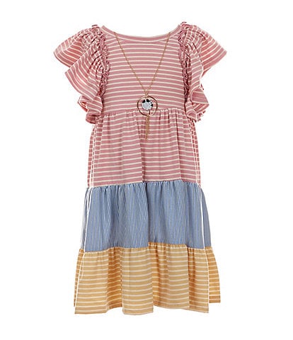 Bonnie Jean Little Girls 4-6X Flutter Sleeve Striped Colorblock Fit & Flare Dress