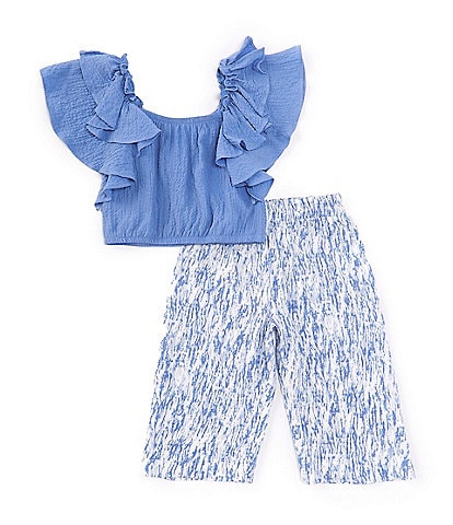 Bonnie Jean Little Girls 4-6X Flutter Sleeve Textured Woven Top & Printed Textured Woven Pant Set