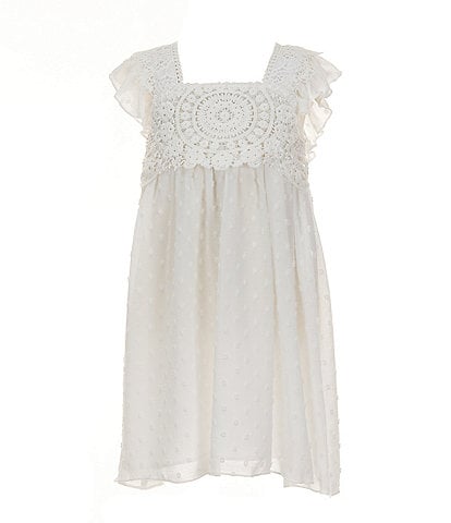 Bonnie Jean Little Girls 4-6X Flutter Sleeve Tufted Chiffon With White Crochet Trim