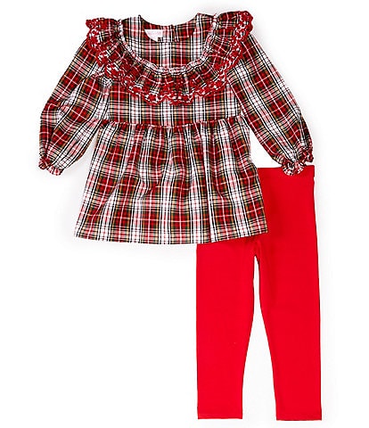 Bonnie Jean Little Girls 4-6X Long Sleeve Ruffle Collar Woven Tunic Top & Solid Knit Leggings Set