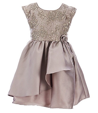 Bonnie Jean Little Girls 4-6X Short Sleeve Sequin Bodice Mikado Skirt Rolled Rosette Dress