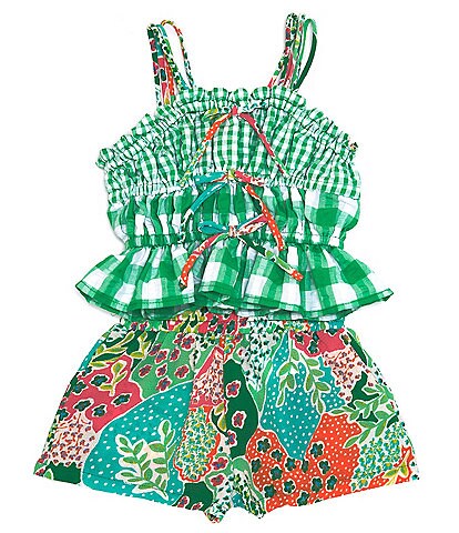 Bonnie Jean Little Girls 4-6X Sleeveless Gingham-Printed Tiered Tank Top & Mixed-Printed Shorts Set