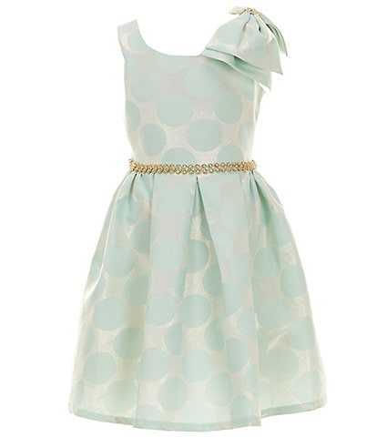 Bonnie Jean Little Girls 4-6X Sleeveless One-Shoulder Patterned Metallic Jacquard Fit-And-Flare Dress