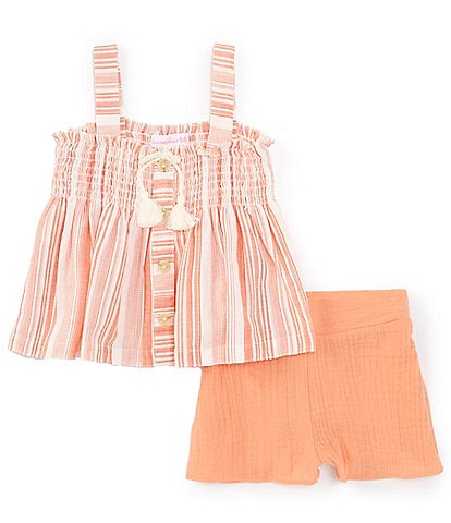 Bonnie Jean Little Girls 4-6X Sleeveless Yarn-Dyed-Stripe Tunic Top & Solid Gauze Shorts Set