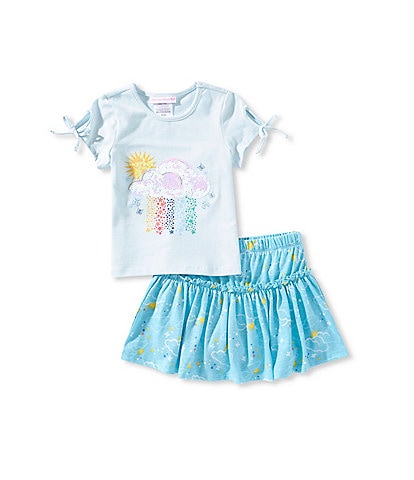 Bonnie Jean Little Girls Cloud & Stars Sequin Short Sleeve T-Shirt & Printed Skort Set