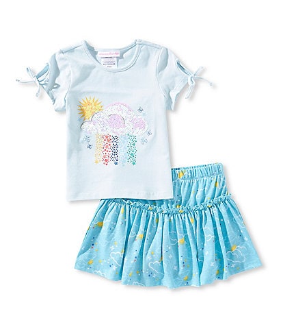 Bonnie Jean Little Girls Cloud & Stars Sequin Short Sleeve T-Shirt & Printed Skort Set