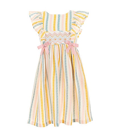 Bonnie Jean Little Girls Flutter-Sleeve Striped Fit-And-Flare Dress