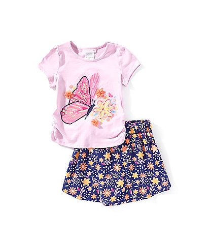 Bonnie Jean Little Girls Short-Sleeve Butterfly-Appliqued T-Shirt & Printed Skort Set