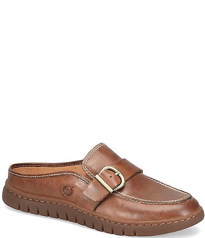 Born Alora Leather Buckle Strap Loafer Mules