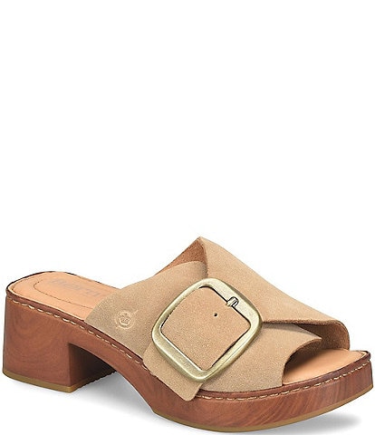 Born Bangle Suede Buckle Platform Slide Sandals
