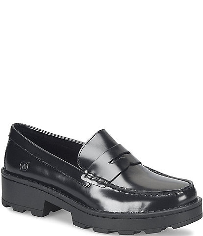 Born Carrera Carrera Leather Lug Sole Platform Penny Loafers