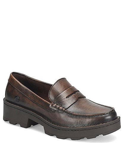 Born Carrera Leather Lug Sole Platform Penny Loafers