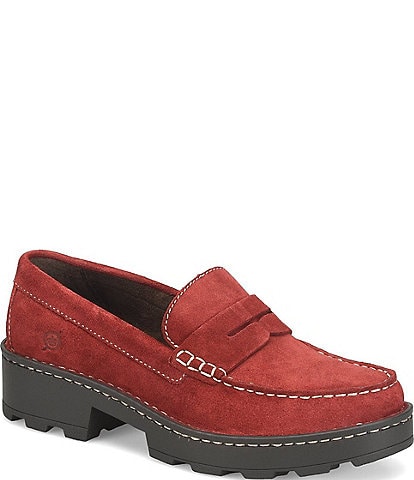 Born Carrera Suede Lug Sole Penny Loafers