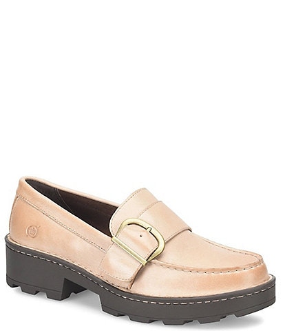 Born Contessa Leather Buckled Strap Lug Sole Loafers