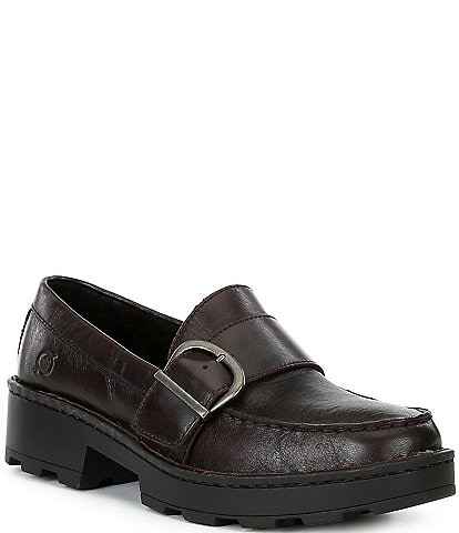 Born Contessa Leather Buckled Strap Lug Sole Loafers