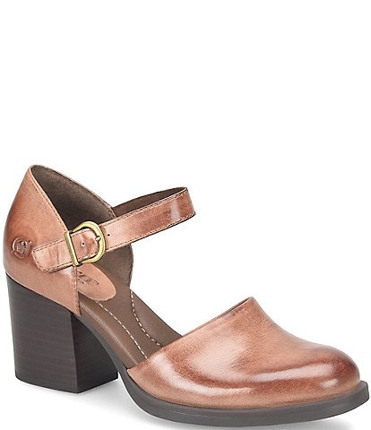 Born Haida Leather Block Heel Mary Jane Pumps