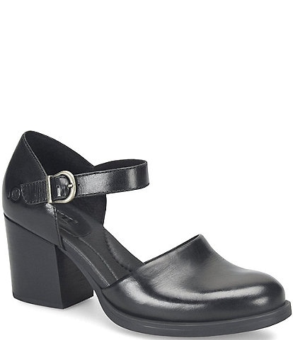 Born Haida Leather Block Heel Mary Jane Pumps