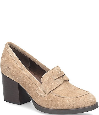 Born Holliston Taupe Suede Penny Loafer Pumps