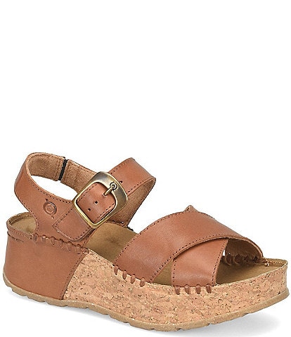 Born Kaiya Leather Platform Cork Wedge Sandals