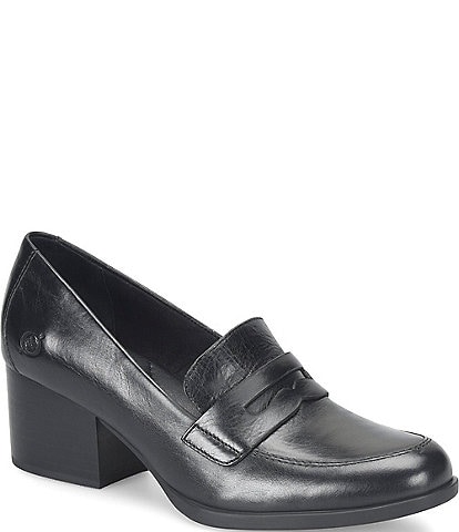 Born Kasi Leather Block Heel Penny Loafers