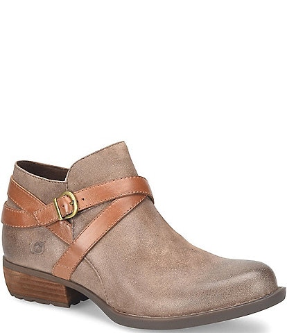 Born Kelle Distressed Suede Leather Buckle Strap Ankle Boots