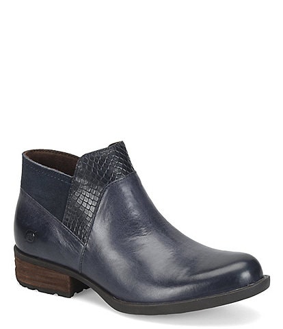 Born Kinney Leather Combo Snake Embossed Accent Ankle Booties