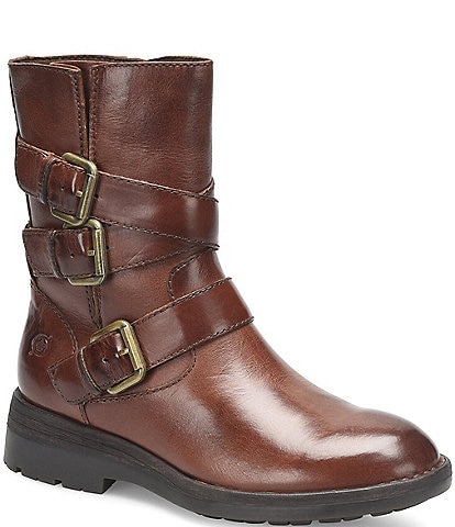 Born Mayne Leather Buckle Straps Moto Boots