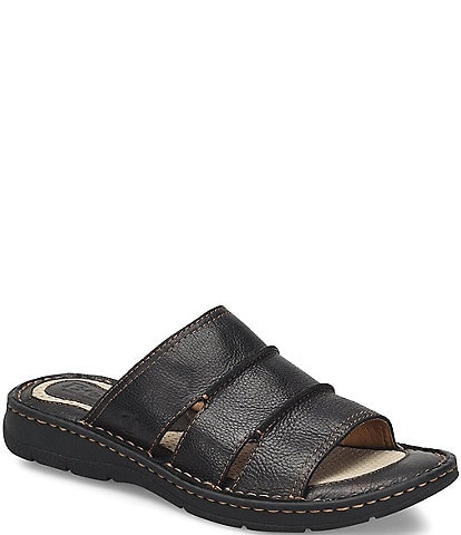 Men/’s Leather Slide Open Back Slippers Mens Sandals