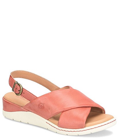 Born Mia Leather Slingback Wedge Sandals