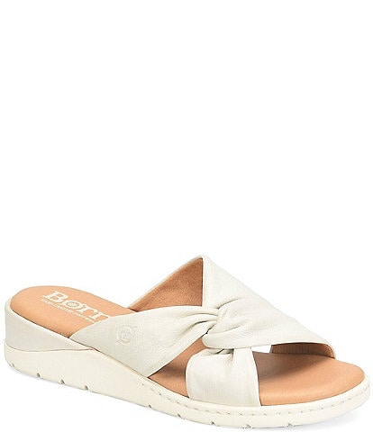 Born Mya Leather Twist Knot Wedge Slide Sandals