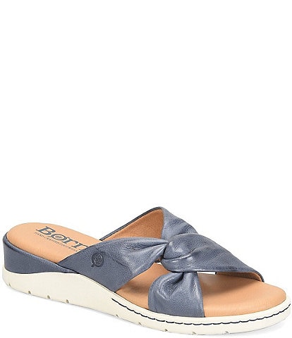 Born Mya Leather Twist Knot Wedge Slide Sandals