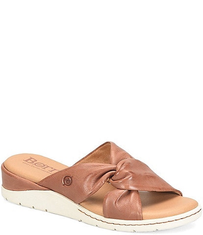 Born Mya Leather Twist Knot Wedge Slide Sandals