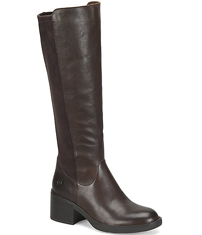 Born Violette Leather Velvet Back Block Heel Tall Riding Boots