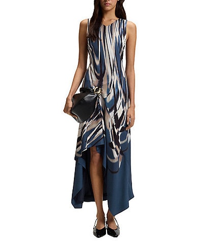 BOSS By Hugo Boss Donaria Printed Twill V-Neck Sleeveless High-Low Dress