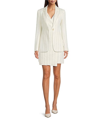 BOSS by Hugo Boss Pinstripe Point Lapel Long Sleeve Single Breasted Blazer & Pinstripe Linen Blend V-Neck Sleeveless Wrap Dress
