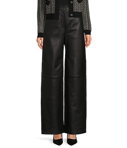 BOSS by Hugo Boss Sizzy Lamb Leather High Rise Wide-Leg Trouser Pant