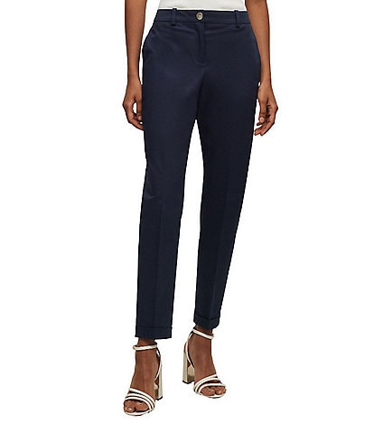 BOSS by Hugo Boss Tachinoa Classic Stretch Cotton Twill Tapered Slim Leg Pleated Ankle Pants