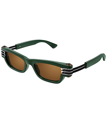 Bottega Veneta Unisex Bolt 50mm Metallic Green Rectangle Sunglasses