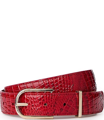 BRAHMIN 1.25" Classic Croc Embossed Leather Belt