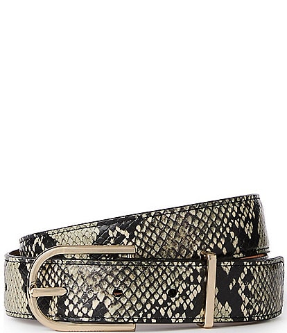 BRAHMIN 1.25" Grey Classic Snake Embossed Leather Belt