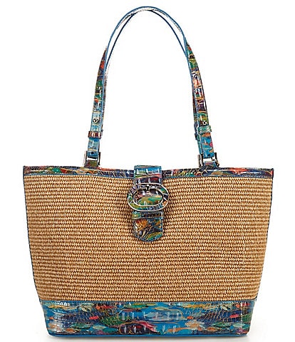 BRAHMIN Abloom Collection Medium Raffia Asher Tote Bag