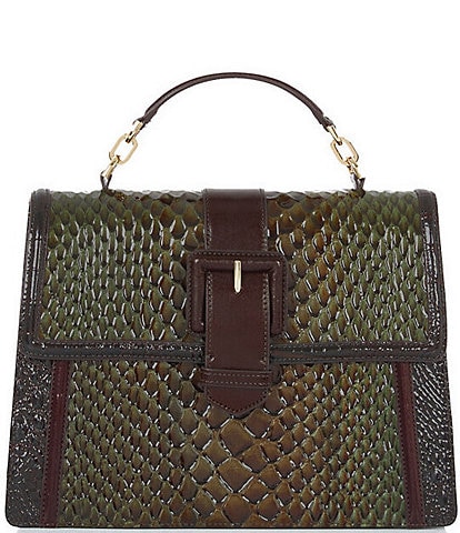 Brahmin Brown Leather Reptile Textured Gold-Tone Hardware Purse Women's Bag