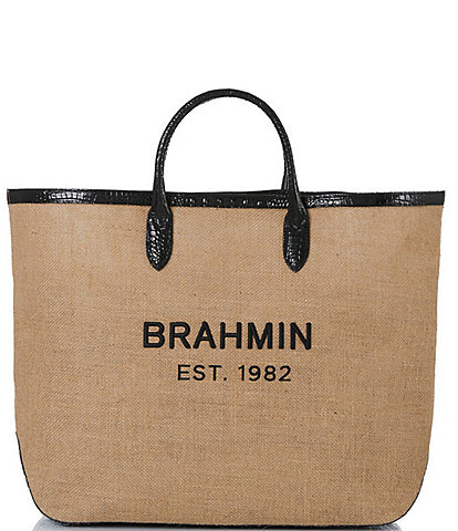BRAHMIN Corsica Collection Brooklyn Burlap Tote Bag