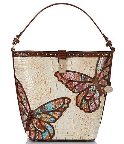 BRAHMIN Gala Collection Ivory Iguana Butterfly Shira Bucket Bag
