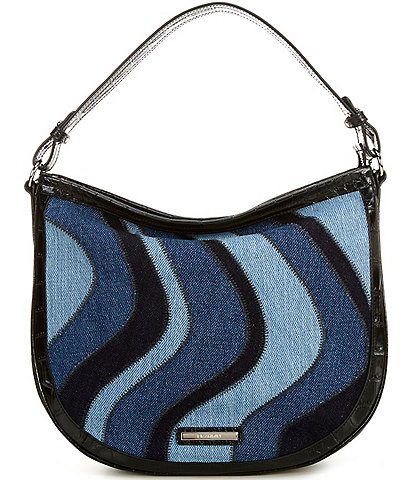 BRAHMIN Lismore Collection Retro Blue Denim Small Kathleen Shoulder Bag