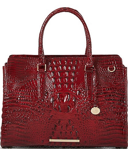 BRAHMIN Melbourne Collection Finley Leather Crocodile-Embossed Carryall Satchel Tote Bag