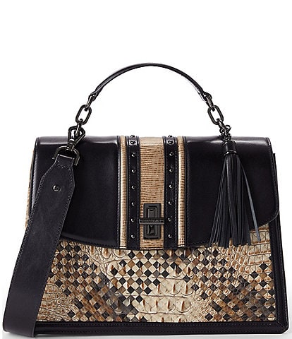 BRAHMIN Melbourne Collection Taupe Fields Hallie Top Handle Satchel Bag